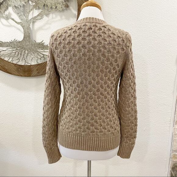 J Crew Gold Metallic Honeycomb Cable Knit Neck Sweater Tan Small - Picture 5 of 7